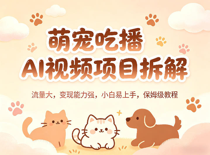 萌宠吃播AI视频项目拆解，流量大，变现能力强，小白易上手，保姆级教程-数码之翼