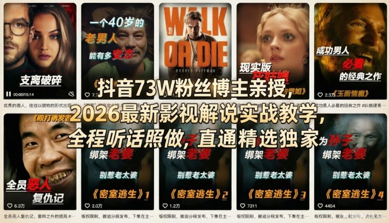 抖音73W粉丝博主亲授，2026最新影视解说实战教学，全程听话照做，直通精选独家-数码之翼