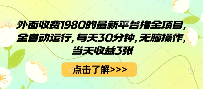 外面收费1980的最新平台撸金项目，全自动运行，每天30分钟，无脑操作，当天收益3张【揭秘】-数码之翼