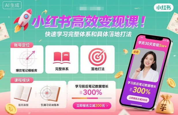 小红书高效变现课,快速学习小红书完整体系和具体落地打法-数码之翼