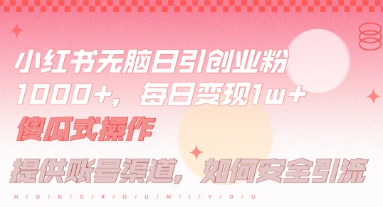 小红书无脑每日引流创业粉500+，小白每天只花半小时，躺赚长尾收益【揭秘】-数码之翼