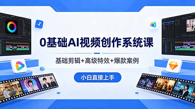 0基础AI视频创作系统课，基础剪辑+高级特效+爆款案例，小白直接上手-数码之翼