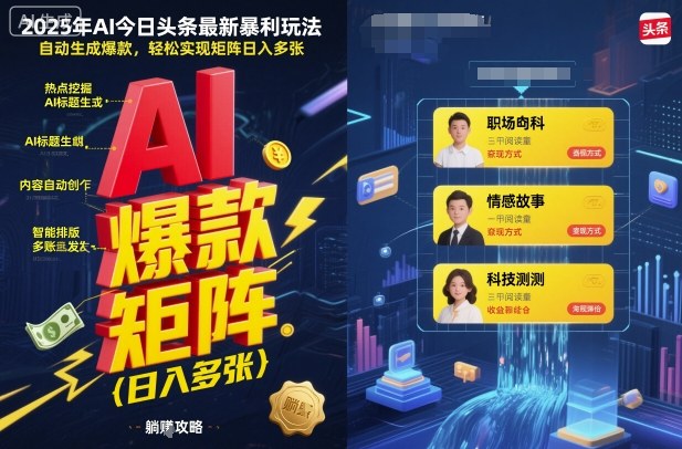 2025年AI今日头条最新暴利玩法，自动生成爆款，轻松实现矩阵日入多张-数码之翼