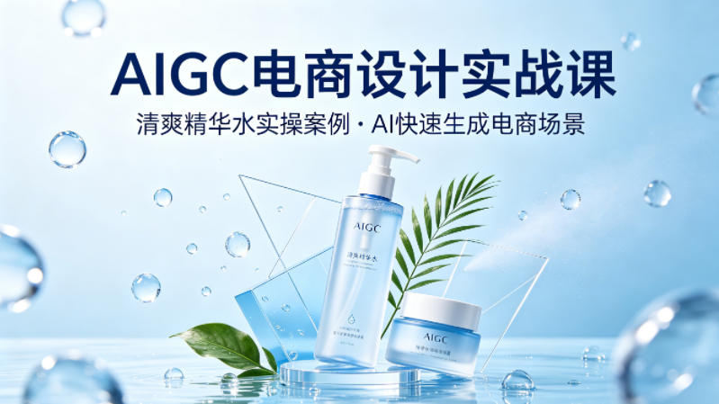 AIGC电商设计实战课，以清爽精华水为实操案例，教你用AI快速生成电商场景-数码之翼