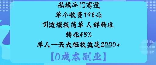 私域冷门赛道:单个收费198米引流模板简单人群精准转化45%单人一天大概收益是1k+-数码之翼