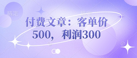 付费文章：客单价500，利润300-数码之翼