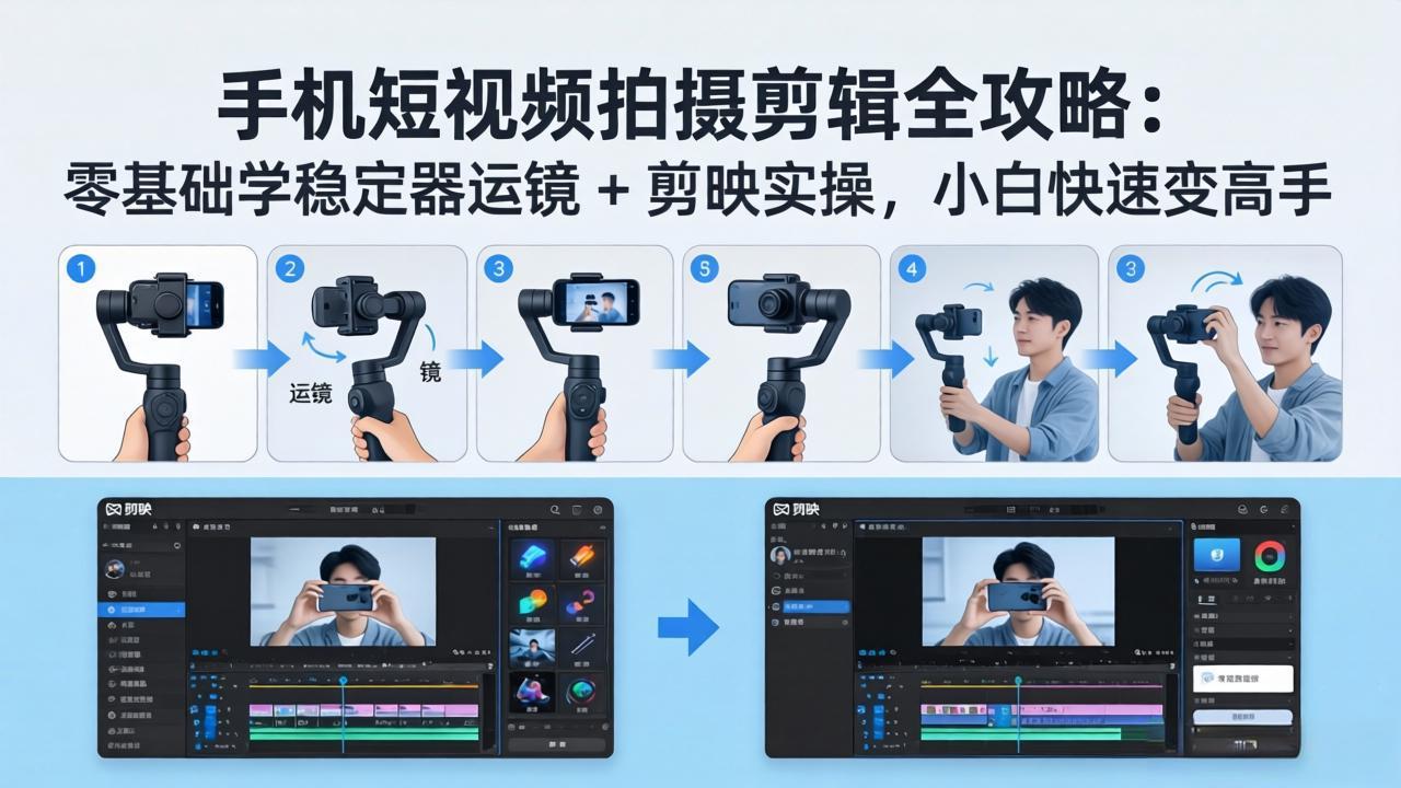 手机短视频拍摄剪辑全攻略：零基础学稳定器运镜 + 剪映实操，小白快速变高手-数码之翼