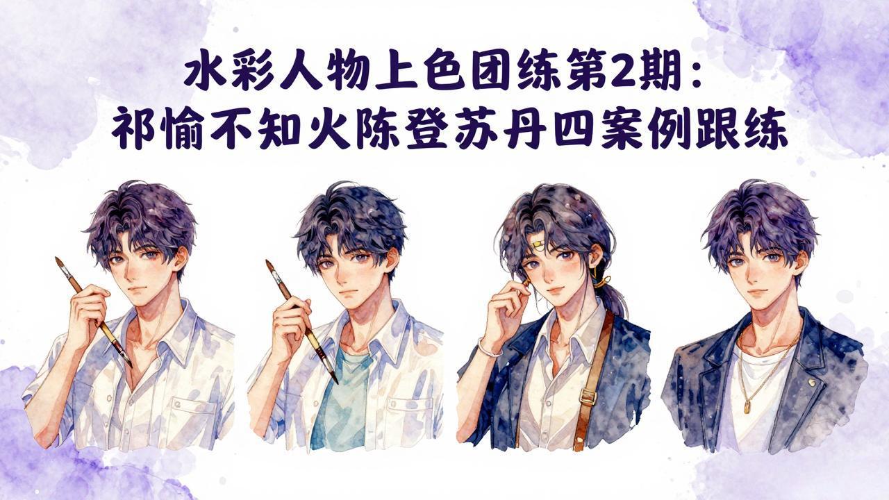 水彩人物上色团练第2期：祁煜不知火陈登苏丹四案例跟练，手把手提升绘画能力-数码之翼