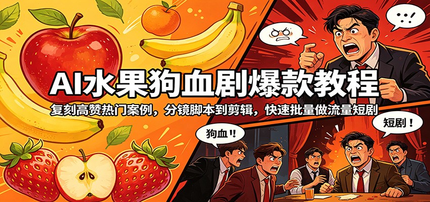 AI水果狗血剧爆款教程：复刻高赞热门案例，分镜脚本到剪辑，快速批量做流量短剧-数码之翼