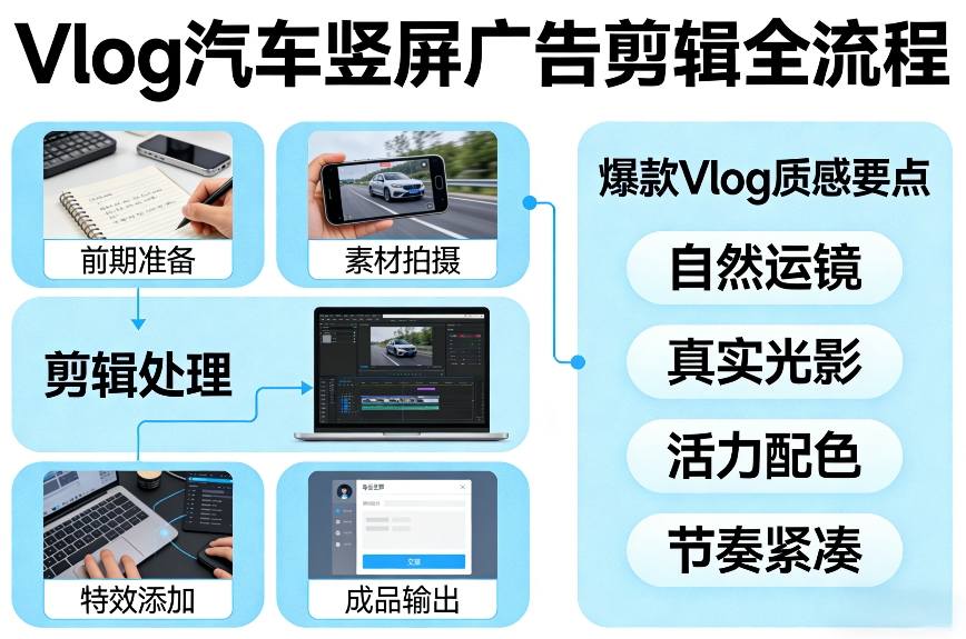 Vlog感觉汽车竖屏广告剪辑脚本全流程,拿捏爆款Vlog质感-数码之翼