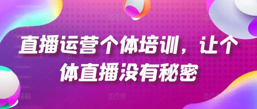 直播运营个体培训，让个体直播没有秘密，起号、货源、单品打爆、投流等玩法-数码之翼