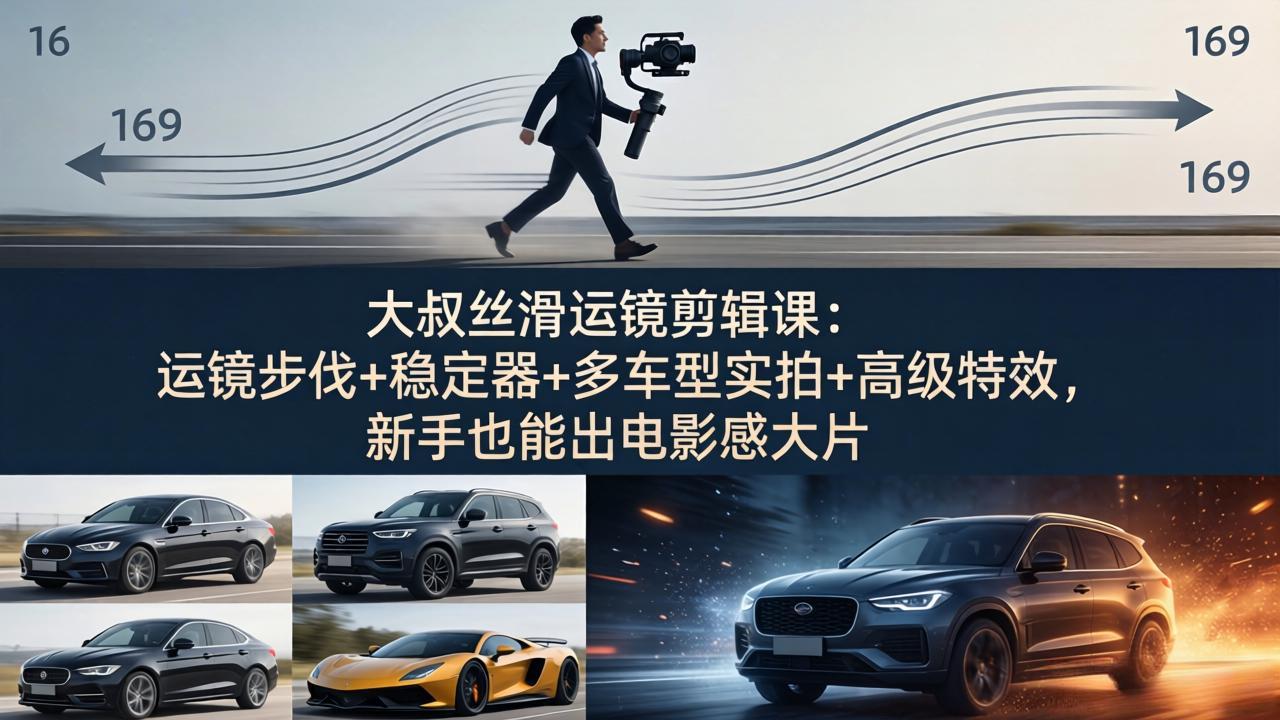 大叔丝滑运镜剪辑课：运镜步伐+稳定器+多车型实拍+高级特效，新手也能出电影感大片-数码之翼