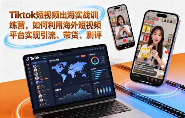 Tiktok短视频出海实战训练营，如何利用海外短视频平台实现引流、带货、测评-数码之翼