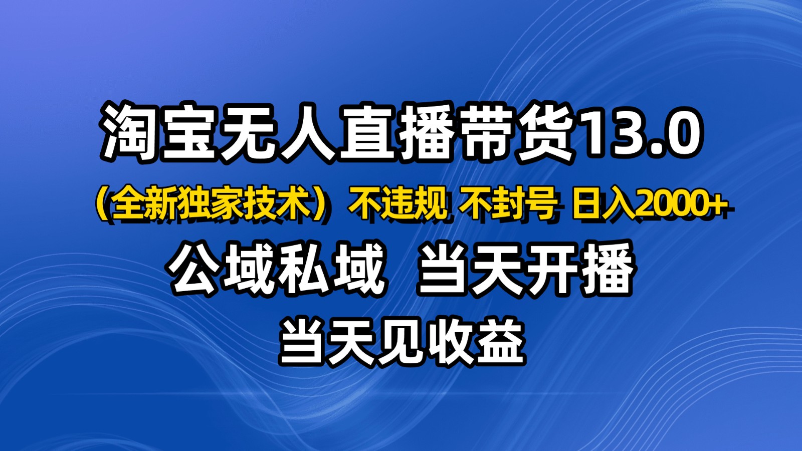 淘宝无人直播13.0，公域私域技术，不封号，不违规 布局下半年旺季赛道，日入2000+-数码之翼