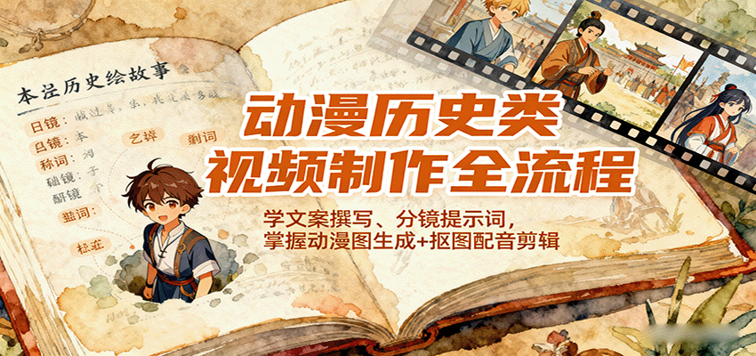 动漫历史类视频制作全流程，学文案撰写、分镜提示词，掌握动漫图生成+抠图配音剪辑-数码之翼