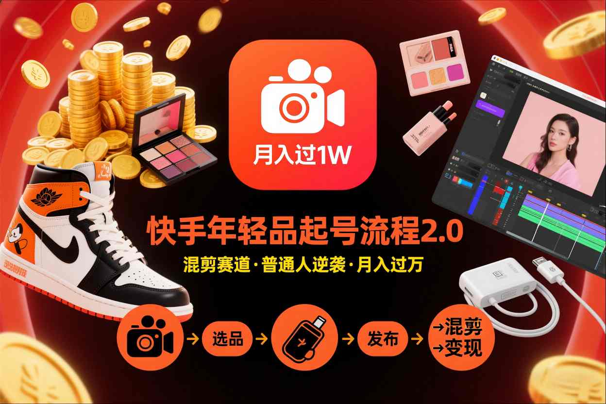 快手短视频带货年轻品起号流程2.0,快手年轻品混剪赛道,普通人也能月入过1W-数码之翼