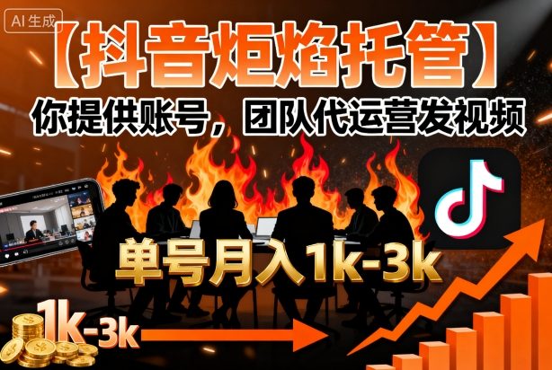 【抖音炬焰托管】你提供账号，团队代运营发视频，单号月入1k+【揭秘】-数码之翼