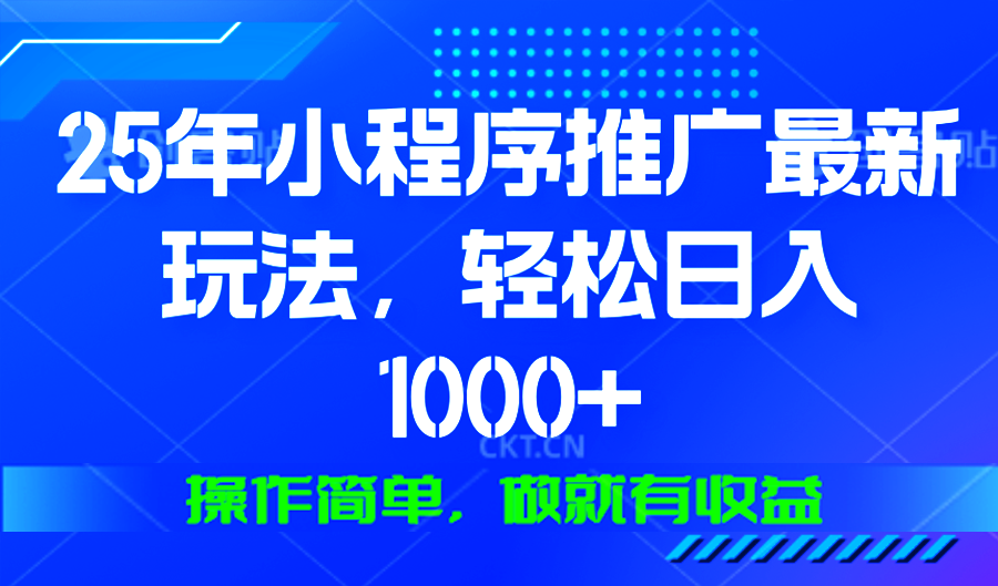 25年微信小程序推广最新玩法，轻松日入1000+，操作简单 做就有收益-数码之翼