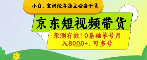 小白宝妈经济独立必备干货，京东短视频带货，亲测有效!0基础单号月入8k+，可多号【揭秘】-数码之翼
