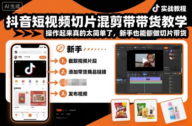 抖音短视频切片混剪带货教学，操作起来真的太简单了，新手也能做切片带货-数码之翼