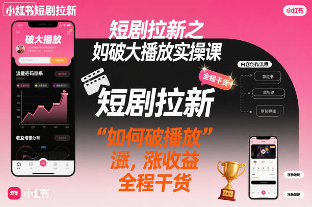 短剧拉新之小红书如何破大播放实操课，如何破播放，涨收益，全程干货-数码之翼