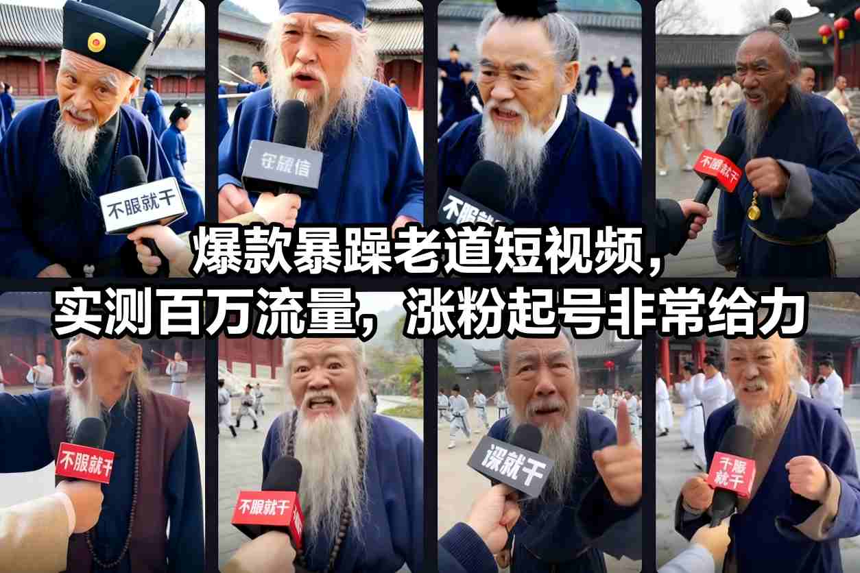 爆款暴躁老道短视频,实测百万流量,涨粉起号非常给力-数码之翼