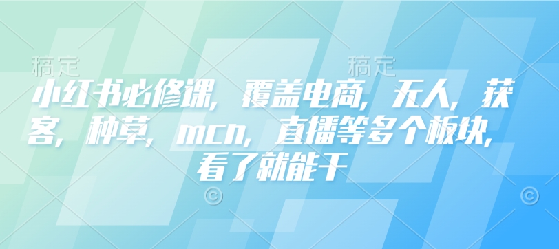 小红书必修课，覆盖电商，无人，获客，种草，mcn，直播等多个板块，看了就能干-数码之翼