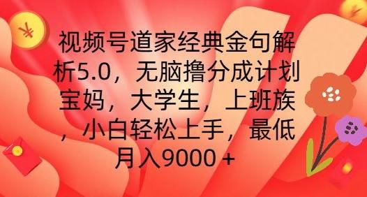 视频号道家经典金句解析5.0.无脑撸分成计划，小白轻松上手，最低月入9000+【揭秘】-数码之翼