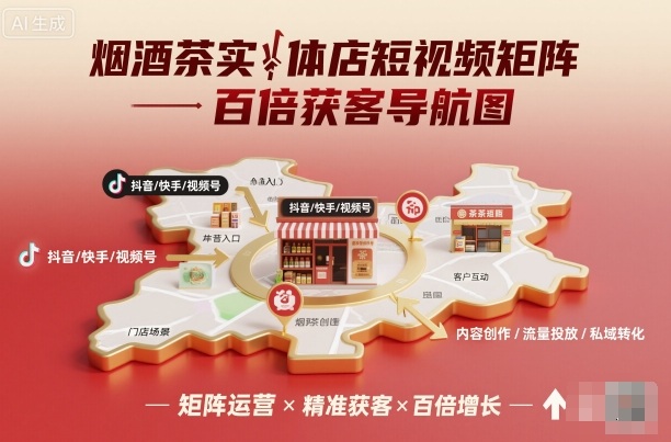烟酒茶实体店短视频矩阵百倍获客导航图-数码之翼