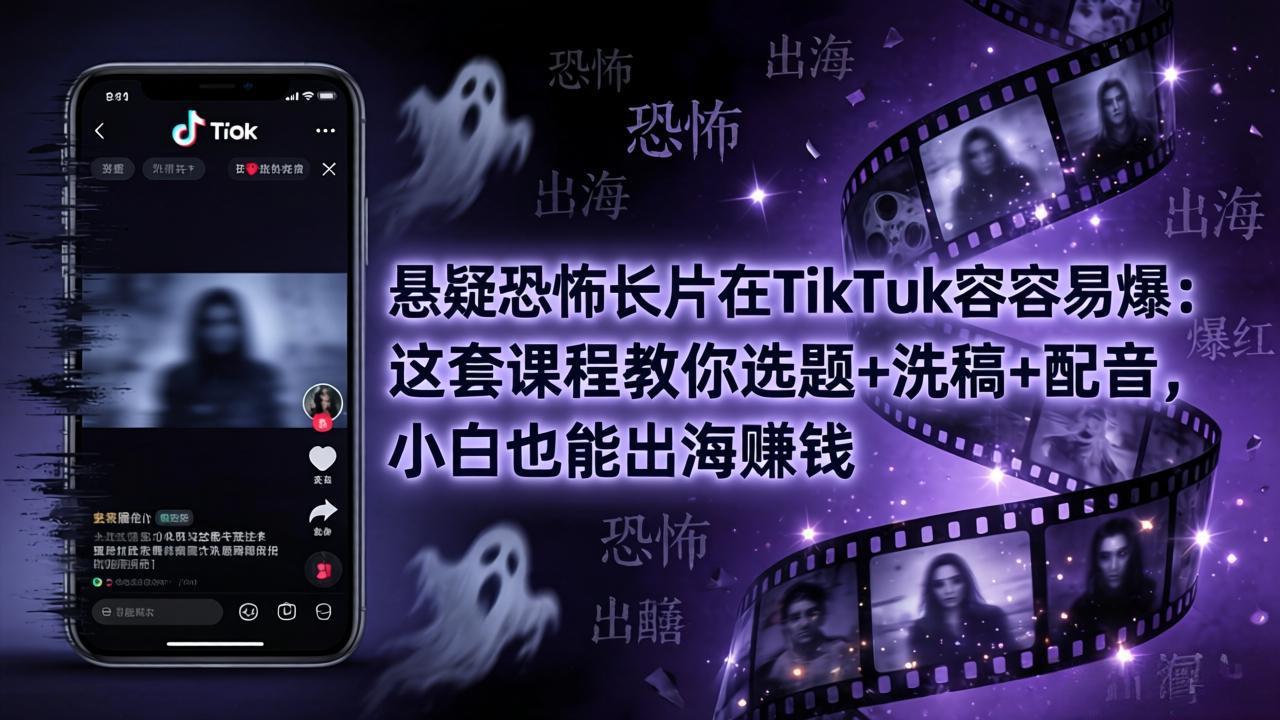 悬疑恐怖长片在TikTok最容易爆：这套课程教你选题+洗稿+配音，小白也能出海赚钱-数码之翼
