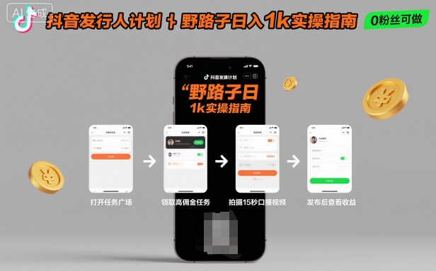 抖音发行人计划全新野路子玩法，随时随地，只要有手机，就能操作，日入1k+【揭秘】-数码之翼