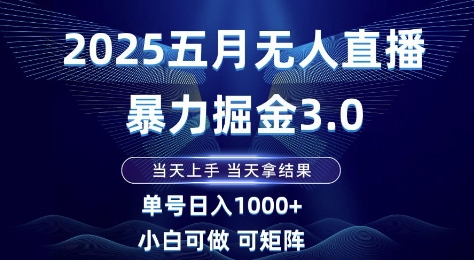 2025五月无人直播暴力掘金3.0，当天上手，当天拿结果，单号日入1k+小白可做可矩阵【揭秘】-数码之翼