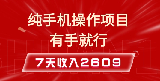纯手机操作的小项目,有手就能做,7天收入2609+实操教程【揭秘】-数码之翼