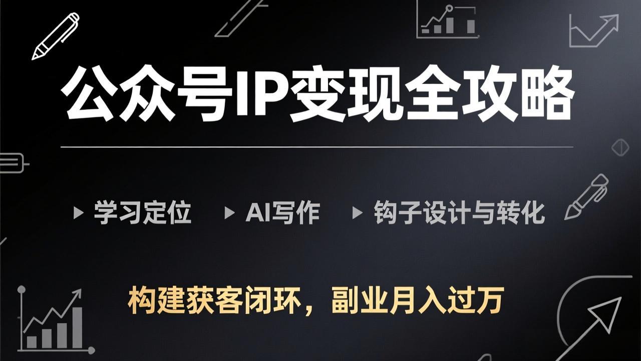 公众号IP变现全攻略-更新,学习定位、AI写作、钩子设计与转化,构建获客闭环,副业月入过万-数码之翼