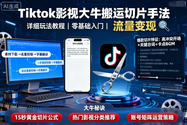 Tiktok影视大牛搬运切片手法，详细玩法教程-数码之翼