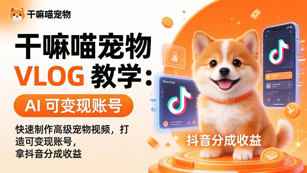 干嘛喵宠物 VLOG 教学：AI 快速制作高级宠物视频，打造可变现账号，拿抖音分成收益-数码之翼
