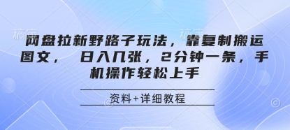 网盘拉新野路子玩法,靠复制搬运图文, 日入几张,2分钟一条,手机操作轻松上手-数码之翼