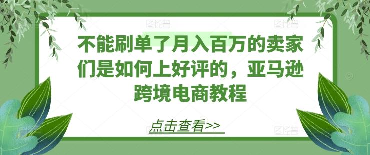 不能刷单了月入百万的卖家们是如何上好评的，亚马逊跨境电商教程-数码之翼