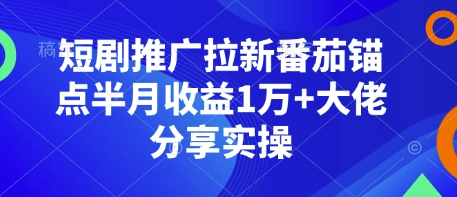 短剧推广拉新番茄锚点半月收益1万+大佬分享实操-数码之翼