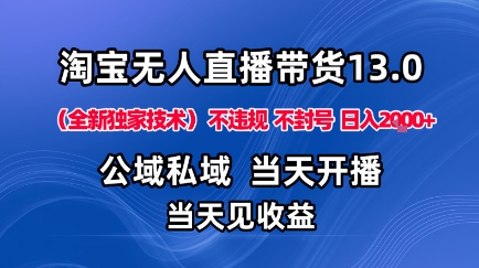 淘宝无人直播13.0,公域私域技术,不封号,不违规布局下半年旺季赛道,日入1K+(独家技术)【揭秘】-数码之翼