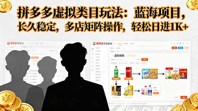 拼多多虚拟类目玩法,蓝海项目,长久稳定,多店矩阵操作,轻松日进1K+-数码之翼