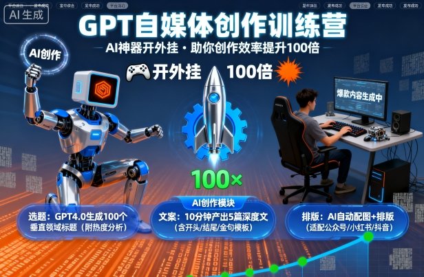 GPT自媒体创作训练营：AI神器开外挂，助你创作效率提升100倍-数码之翼