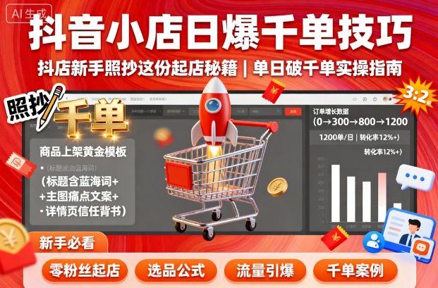 抖音小店日爆千单技巧，抖店新手照抄这份起店秘籍，单日破千单-数码之翼