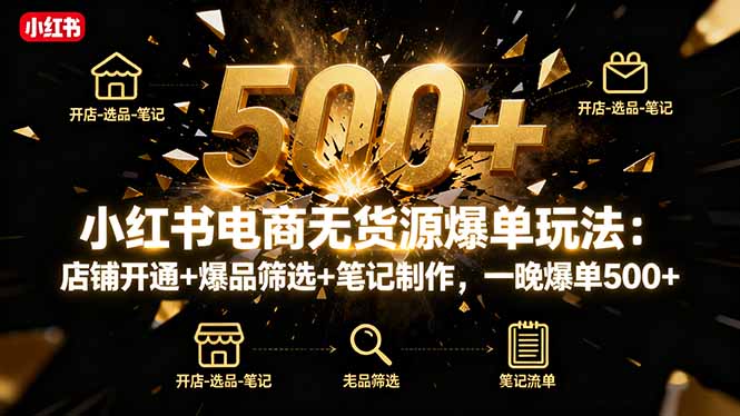 小红书电商无货源爆单玩法:店铺开通+爆品筛选+笔记制作,一晚爆单500+-数码之翼
