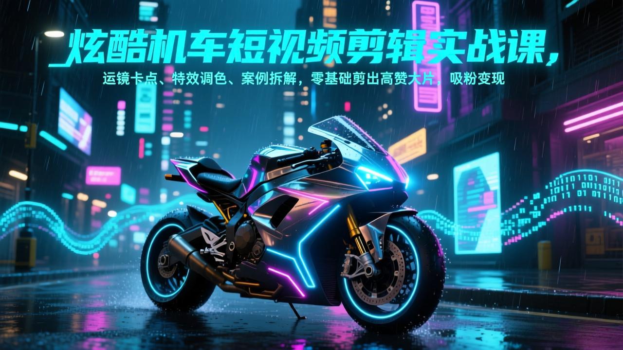 炫酷机车短视频剪辑实战课,运镜卡点、特效调色、案例拆解,零基础剪出高赞大片,吸粉变现-数码之翼