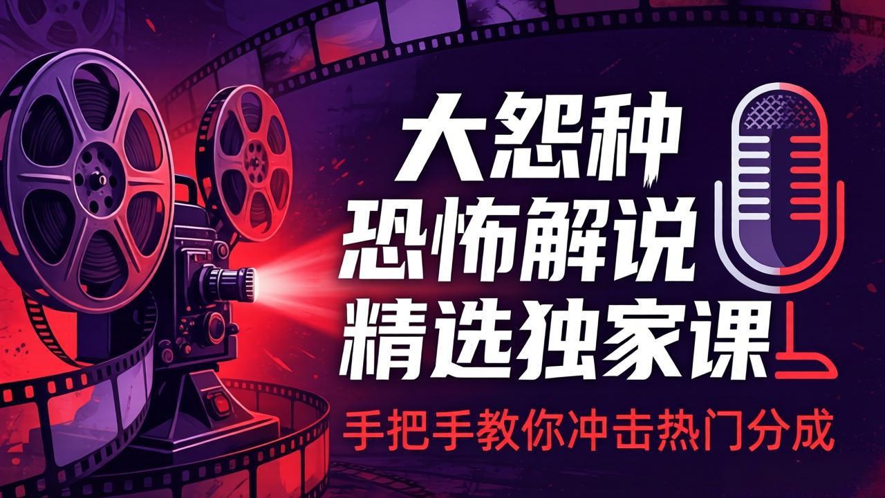 大怨种恐怖解说精选独家课:电影下载+文案配音+片头封面,手把手教你冲击热门分成-数码之翼