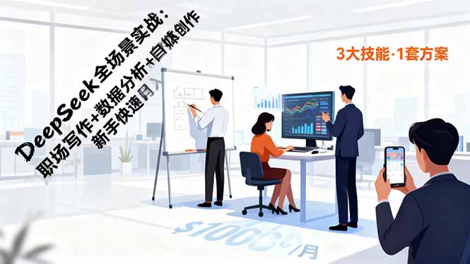 DeepSeek全场景实战：职场写作+数据分析+自媒体创作，新手快速月入过万-数码之翼