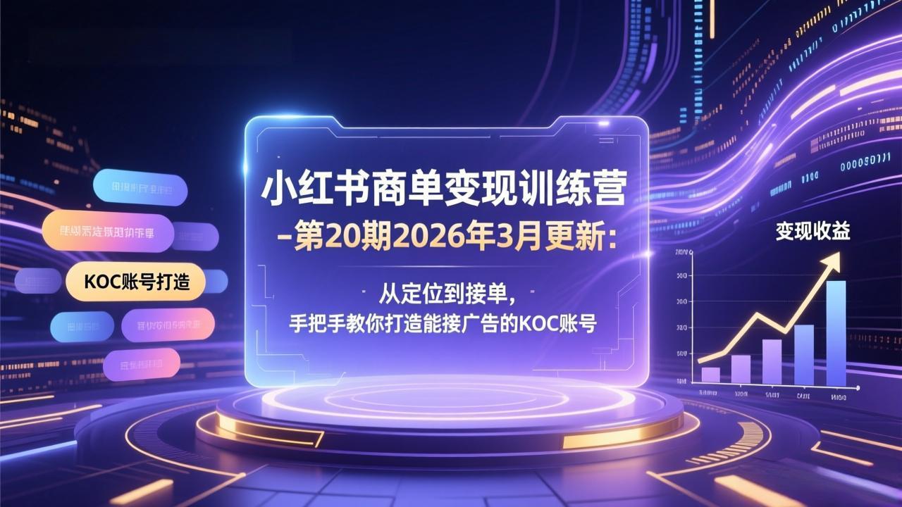 小红书商单变现训练营-第20期26年3月更新：从定位到接单，手把手教你打造能接广告的KOC账号-数码之翼