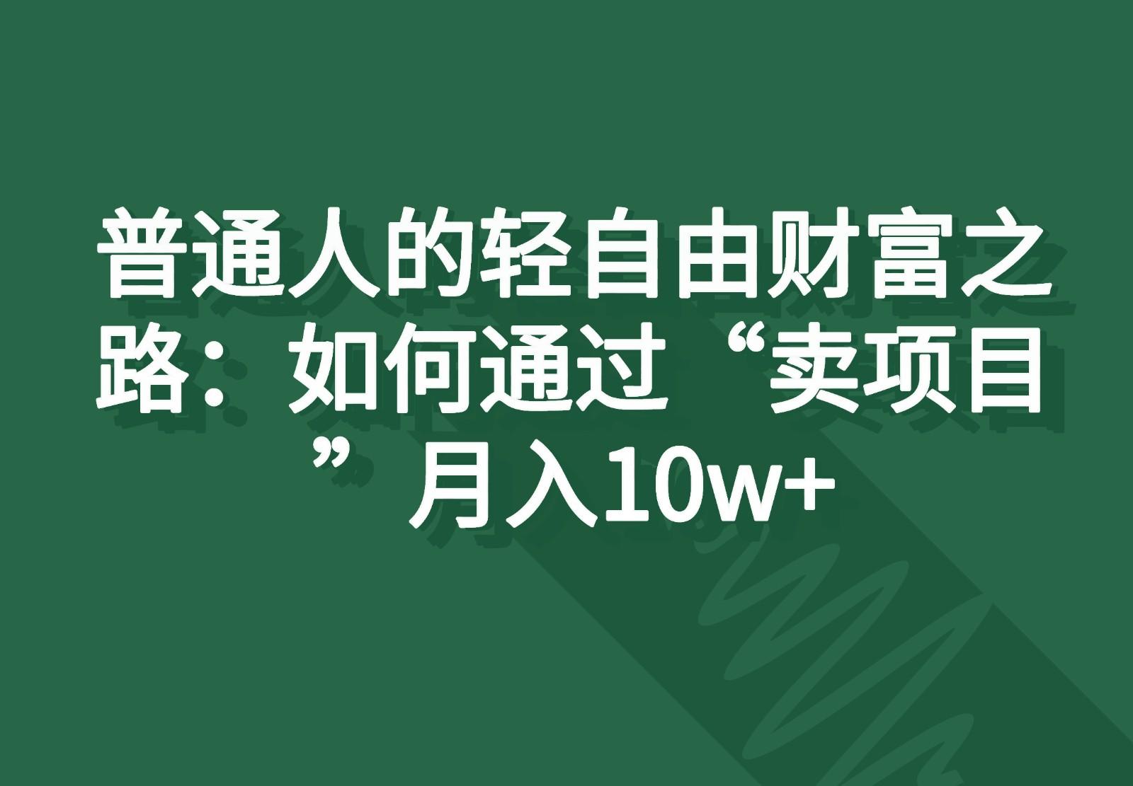 普通人的轻自由财富之路：如何通过“卖项目”月入10w+-数码之翼