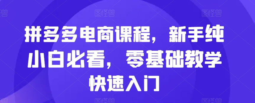 拼多多电商课程，新手纯小白必看，零基础教学快速入门-数码之翼